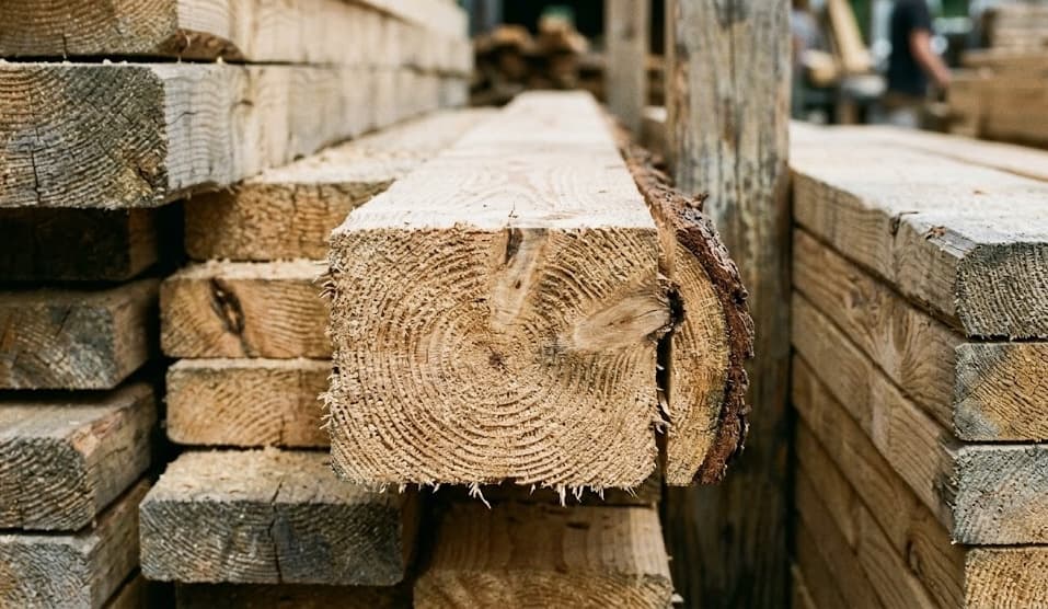 Cross-section of reclaimed timber showing growth rings